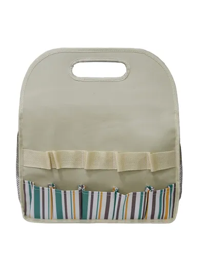 Multiple Pockets Oxford Cloth + PE Board Garden Hand Tools Tote Storage Bag - Stripes+Beige