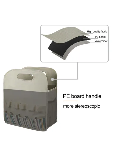 Multiple Pockets Oxford Cloth + PE Board Garden Hand Tools Tote Storage Bag - Stripes+Beige