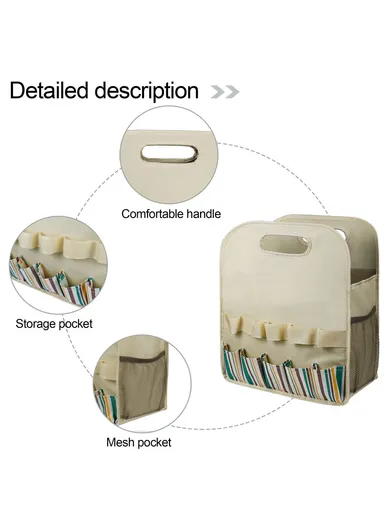 Multiple Pockets Oxford Cloth + PE Board Garden Hand Tools Tote Storage Bag - Stripes+Beige