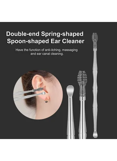 10Pcs/Set Ear Pick Earwax Removal Kit Stainless Steel Earpick Ear Spoon Cleaning Tool Set with Storage Pouch - Green
