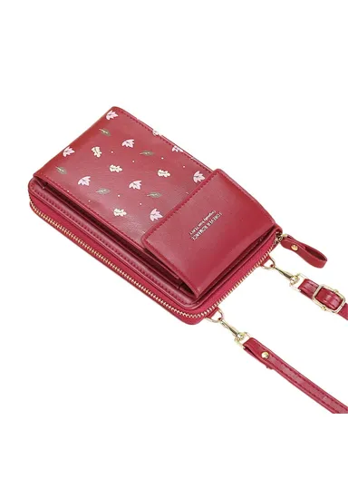 Women's Crossbody Shoulder Bag Multifunctional Mobile Phone Clutch Bag Large Capacity Wallet Purse SJBBW-1008 (L18 x W11 x D4)cm - Wine Red