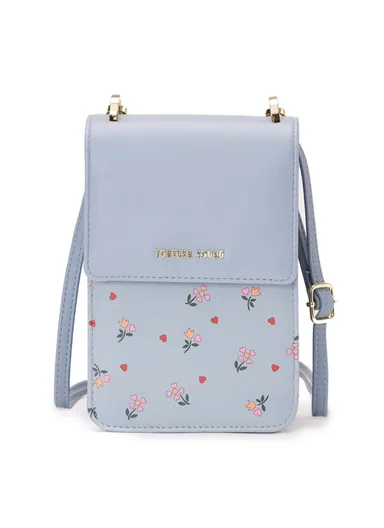 Women Flower Pattern Cellphone Pouch Small Crossbody Bag 6318-004 (L12.8 xW19.3 x T6)cm - Blue