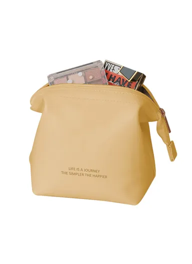 Travel Makeup Bag PU Leather Waterproof Cosmetics Toiletry Carrying Bag for Women Girls HK8288 (L14 x W15 x D10)cm - Yellow