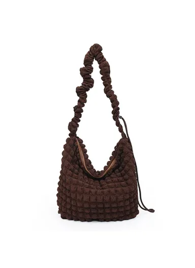 Bubble Cloud Shape Polyester Crumple Shoulder Crossbody Bag Shopping Handbag Daypack - Coffe