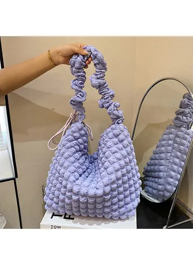 Bubble Cloud Shape Polyester Crumple Shoulder Crossbody Bag Shopping Handbag Daypack - Purple