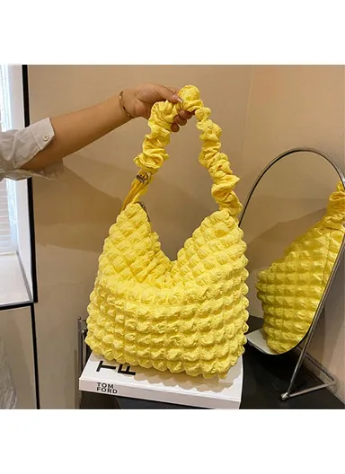 Bubble Cloud Shape Polyester Crumple Shoulder Crossbody Bag Shopping Handbag Daypack - Yellow
