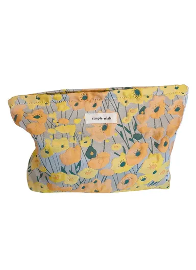 Simple Pattern Makeup Bag Travel Toiletry Organizer Pouch Canvas Cosmetic Bag - Yellow / Orange