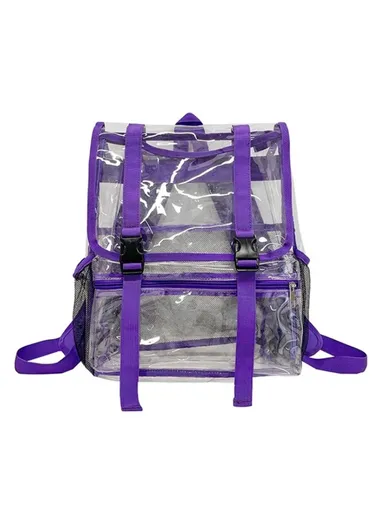 Waterproof Transparent PVC School Bag Large Capacity Outdoor Travel Backpack (L30 x W40 x D12)cm - Purple
