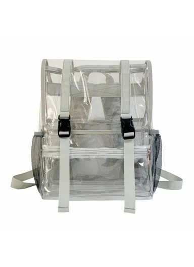 Waterproof Transparent PVC School Bag Large Capacity Outdoor Travel Backpack (L30 x W40 x D12)cm - Grey