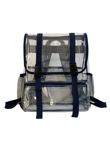 Waterproof Transparent PVC School Bag Large Capacity Outdoor Travel Backpack (L30 x W40 x D12)cm - Blue