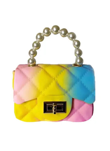 Fashion Gradient Color Handbag Beads Tote Handle Bag Women Girl Rhombic Jelly Purse - Style E