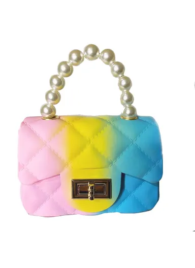 Fashion Gradient Color Handbag Beads Tote Handle Bag Women Girl Rhombic Jelly Purse - Style G