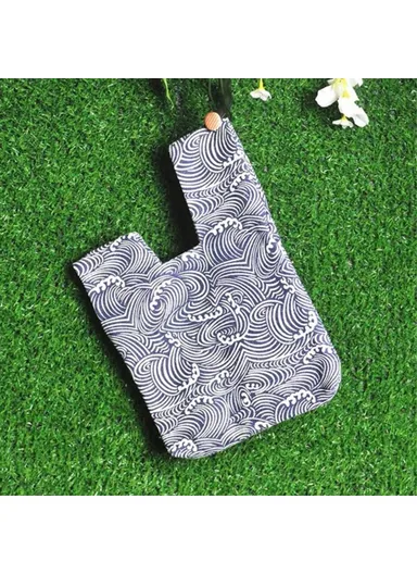 TZ Japanese Style Portable Purse Wrist Bag Fashionable Pattern Canvas Tote Handbag (W24 x L33)cm - Sea Wave