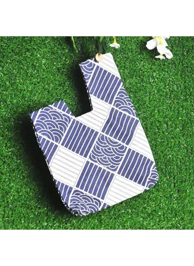 TZ Japanese Style Portable Purse Wrist Bag Fashionable Pattern Canvas Tote Handbag (W24 x L33)cm - Block