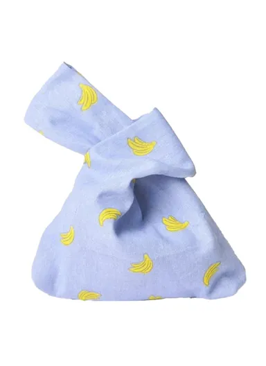 TZ Japanese Style Portable Purse Wrist Bag Fashionable Pattern Canvas Tote Handbag (W24 x L33)cm - Banana