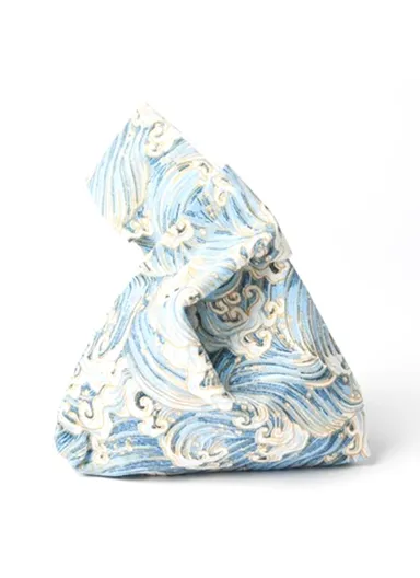 TZ Japanese Style Portable Purse Wrist Bag Fashionable Pattern Canvas Tote Handbag (W24 x L33)cm - Hot Stamping Baby Blue