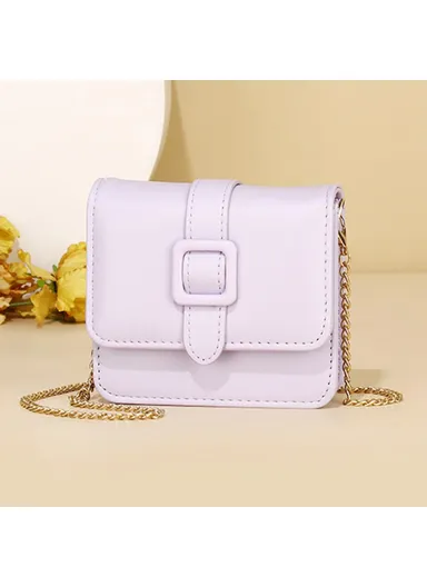 Metal Chain Shoulder Strap PU Leather Women Single Shoulder Crossbody Bag (W11.5 x D10 x H10)cm - Light Purple