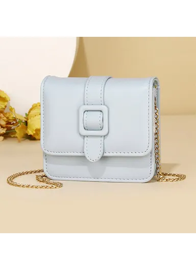 Metal Chain Shoulder Strap PU Leather Women Single Shoulder Crossbody Bag (W11.5 x D10 x H10)cm - Sky Blue