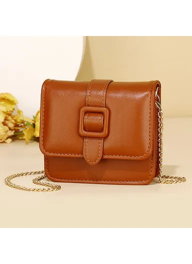 Metal Chain Shoulder Strap PU Leather Women Single Shoulder Crossbody Bag (W11.5 x D10 x H10)cm - Light Brown