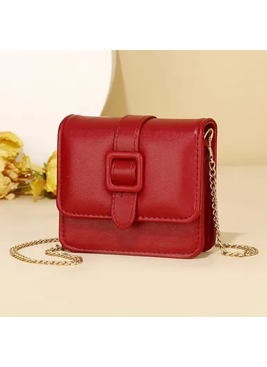 Metal Chain Shoulder Strap PU Leather Women Single Shoulder Crossbody Bag (W11.5 x D10 x H10)cm - Wine Red