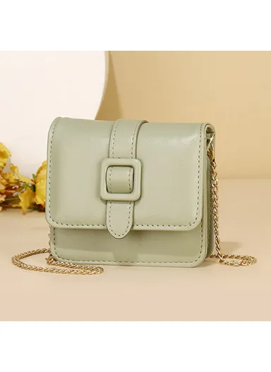 Metal Chain Shoulder Strap PU Leather Women Single Shoulder Crossbody Bag (W11.5 x D10 x H10)cm - Light Green
