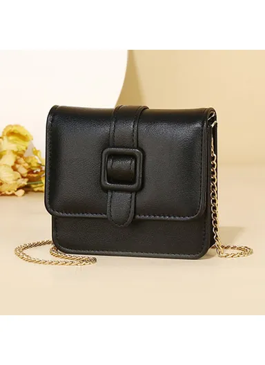Metal Chain Shoulder Strap PU Leather Women Single Shoulder Crossbody Bag (W11.5 x D10 x H10)cm - Black