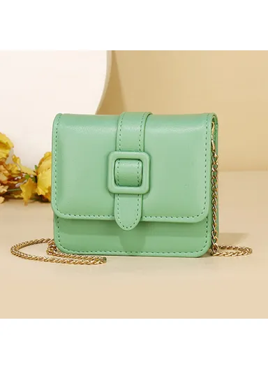 Metal Chain Shoulder Strap PU Leather Women Single Shoulder Crossbody Bag (W11.5 x D10 x H10)cm - Green