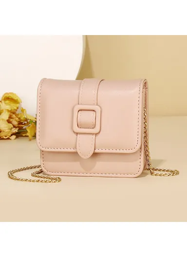 Metal Chain Shoulder Strap PU Leather Women Single Shoulder Crossbody Bag (W11.5 x D10 x H10)cm - Pink