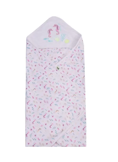 Cotton Hooded Wrapper Blanket for New Born Baby- Pink