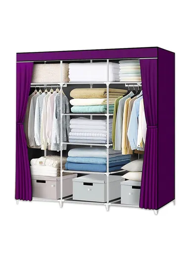 Large Capacity Plastic &amp; Stainless Steel Portable Wardrobe Storage Cabinet CL-150 (W150 x D45 x H170)cm - Purple