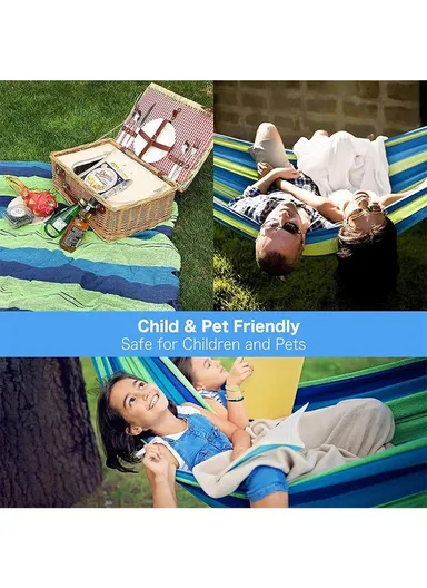 200x150cm Double Leisure Cotton Canvas Colorful Stripes Hammock A19 - Blue