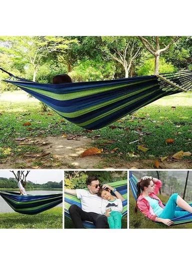 200x150cm Double Leisure Cotton Canvas Colorful Stripes Hammock A19 - Blue