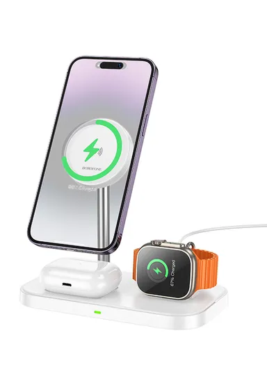3-in-1 Multi-Use Wireless Fast Charging Station BQ29 (L15.7 x W9 x H13.7)cm - White