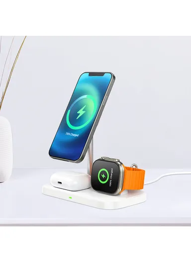 3-in-1 Multi-Use Wireless Fast Charging Station BQ29 (L15.7 x W9 x H13.7)cm - White