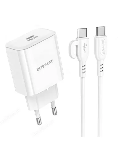 PC PD20W AC Power Adapter With Type C - Type C Cable BA81A (L3.7 x W4.2 x H7.9)cm - White
