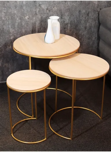 3Pcs/Set Round Coffee Tables Wood Top Home with Golden Legs for Sofa Bedside XJ-114