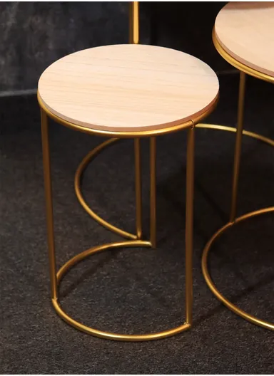 3Pcs/Set Round Coffee Tables Wood Top Home with Golden Legs for Sofa Bedside XJ-114