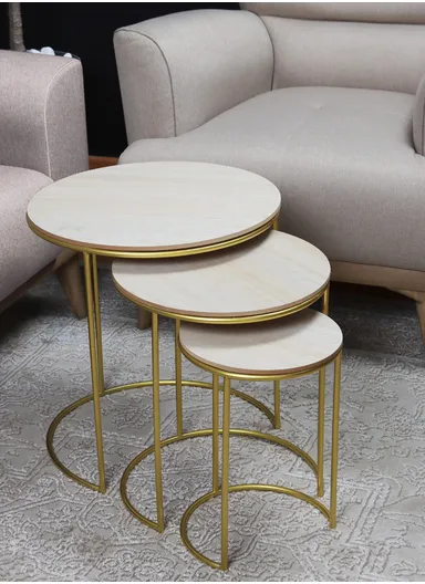 3Pcs/Set Round Coffee Tables Wood Top Home with Golden Legs for Sofa Bedside XJ-114