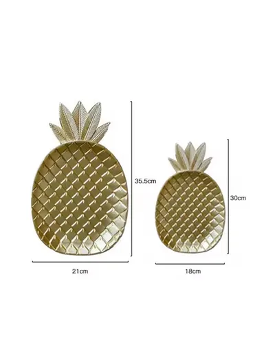 2-Pcs Golden Decorative Pineapple Tray, Perfume Makeup Cabinet Tray Jewelry Cosmetic Organizer, Decor Serving Tray HJ-1087-2