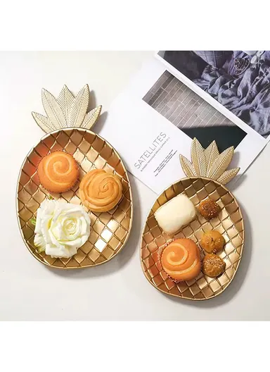 2-Pcs Golden Decorative Pineapple Tray, Perfume Makeup Cabinet Tray Jewelry Cosmetic Organizer, Decor Serving Tray HJ-1087-2