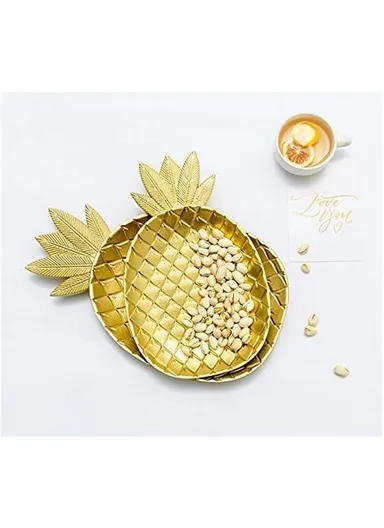 2-Pcs Golden Decorative Pineapple Tray, Perfume Makeup Cabinet Tray Jewelry Cosmetic Organizer, Decor Serving Tray HJ-1087-2