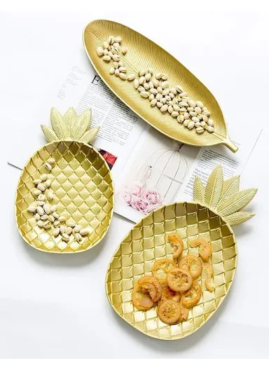 2-Pcs Golden Decorative Pineapple Tray, Perfume Makeup Cabinet Tray Jewelry Cosmetic Organizer, Decor Serving Tray HJ-1087-2