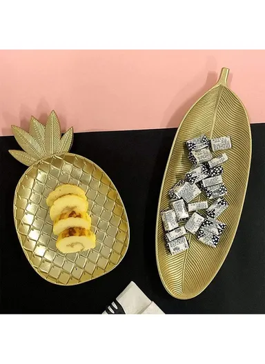 2-Pcs Golden Decorative Pineapple Tray, Perfume Makeup Cabinet Tray Jewelry Cosmetic Organizer, Decor Serving Tray HJ-1087-2
