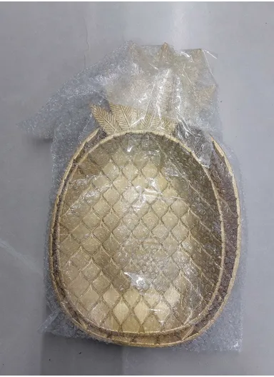 2-Pcs Golden Decorative Pineapple Tray, Perfume Makeup Cabinet Tray Jewelry Cosmetic Organizer, Decor Serving Tray HJ-1087-2