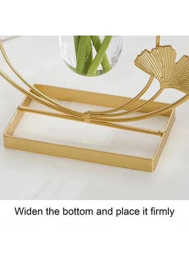 Glass Test Tube Planter Hydroponic Plant Flower Vase with Iron Stand, (W20 x H21)cm - Gold