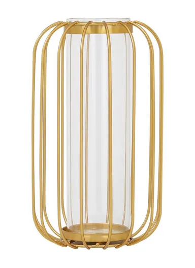 Flower Vase with Gold Metal Stand, Desktop Plant Vases with Glass Tube for Home Office &amp; Decoration (D11 x H17) - Gold