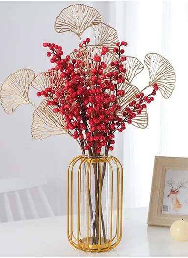 Flower Vase with Gold Metal Stand, Desktop Plant Vases with Glass Tube for Home Office &amp; Decoration (D11 x H17) - Gold