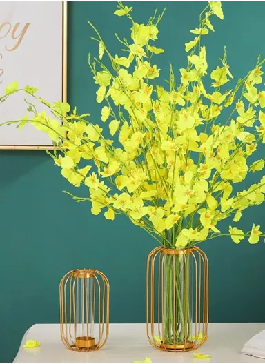 Flower Vase with Gold Metal Stand, Desktop Plant Vases with Glass Tube for Home Office &amp; Decoration (D11 x H17) - Gold