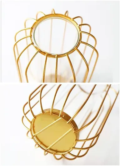 Flower Vase with Gold Metal Stand, Desktop Plant Vases with Glass Tube for Home Office &amp; Decoration (D11 x H17) - Gold