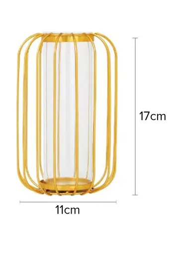 Flower Vase with Gold Metal Stand, Desktop Plant Vases with Glass Tube for Home Office &amp; Decoration (D11 x H17) - Gold